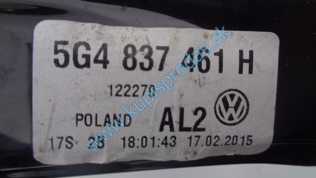 ľavé predné sťahovanie okna na vw volkswagen golf 7, 5G4837461H